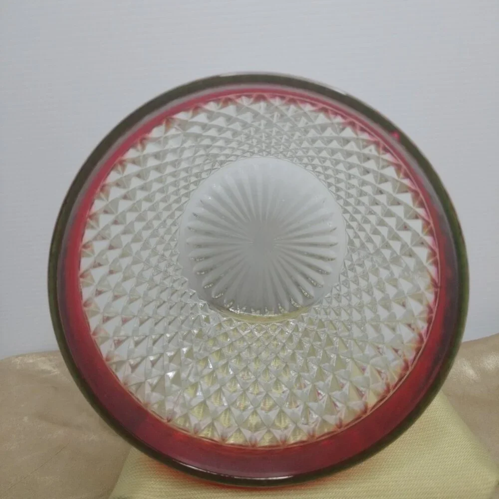 Indiana Glass Diamond Point Ruby Flash Red Ice Bucket w Lid 10.5” NIB